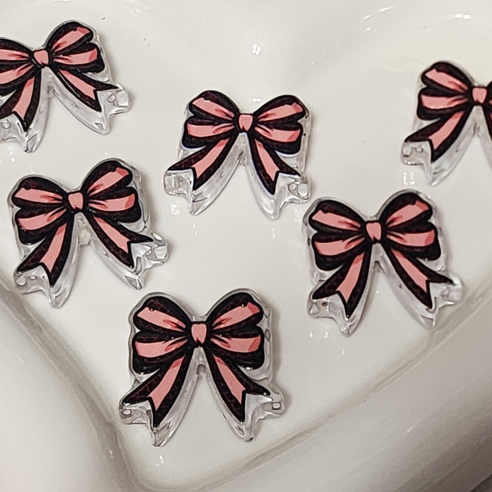 Bow Pink Black Print Beads 2 Pcs Focal Bead Beaded Pen Jewelry Making Acrylic
